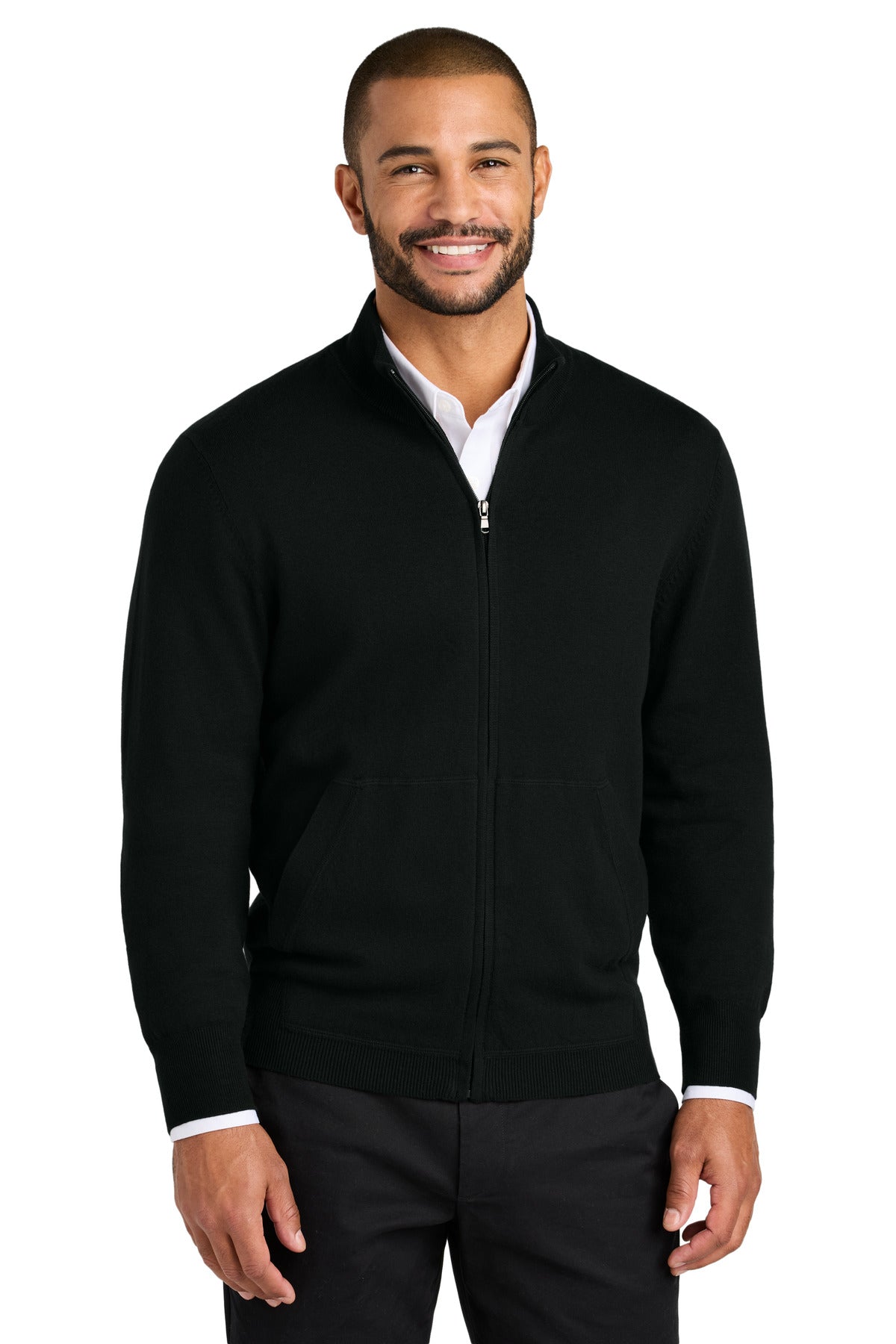 Custom Deep Black Easy Care Full-Zip Sweater SW2901, personalized by SanCanDo Swag in Argyle, TX