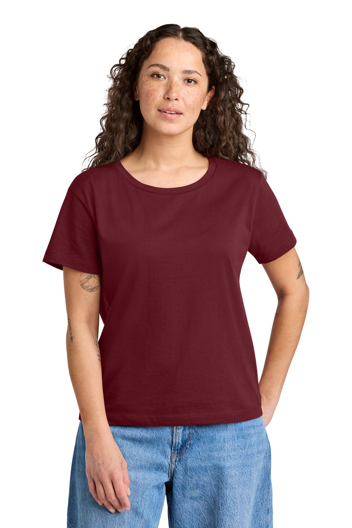 Custom Burgundy Women's Stella Serena Scoop Neck Tee SXW008, personalized by SanCanDo Swag in Argyle, TX
