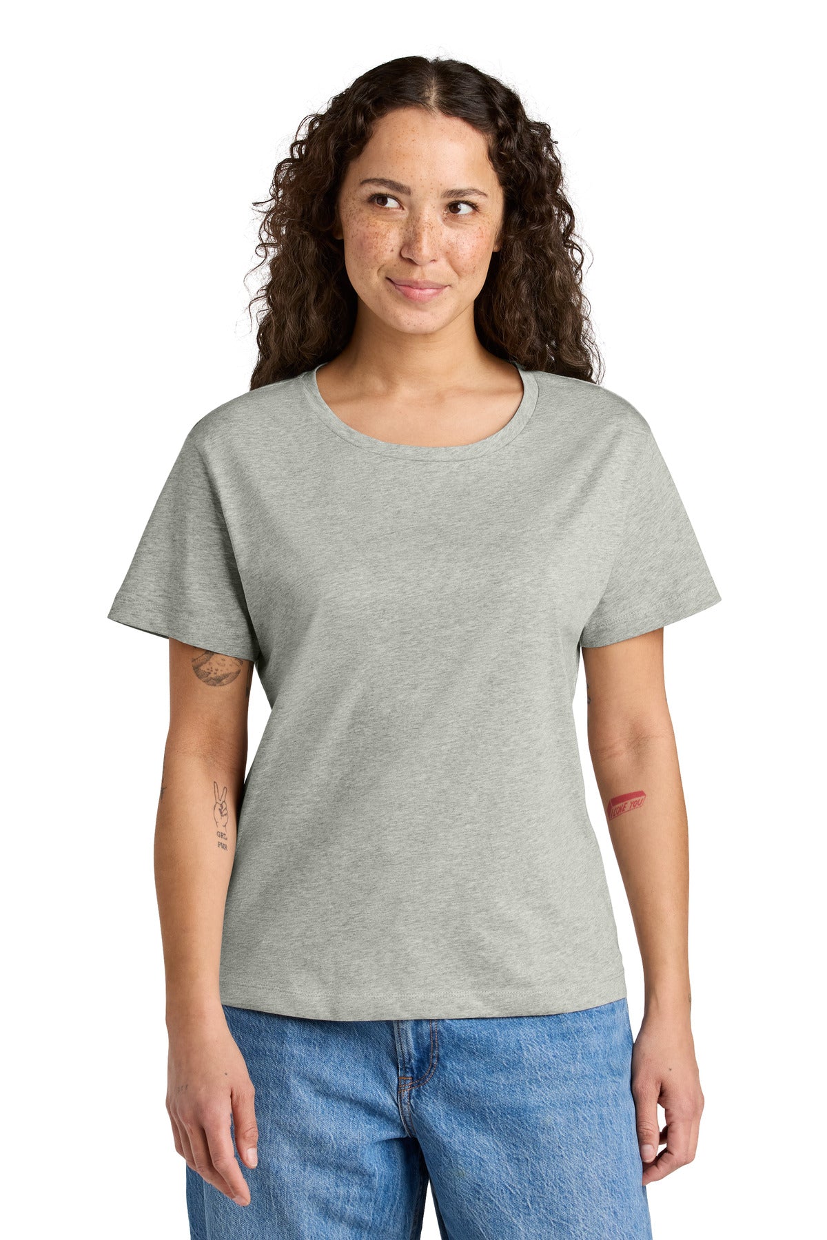 Custom Heather Grey Women's Stella Serena Scoop Neck Tee SXW008, personalized by SanCanDo Swag in Argyle, TX