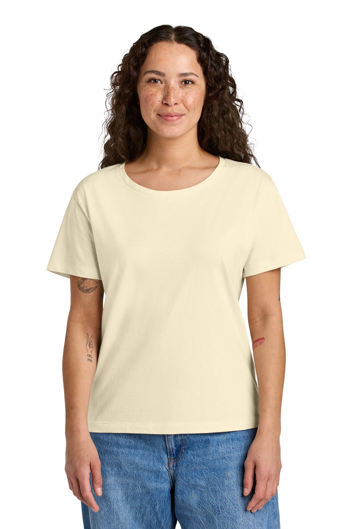 Custom Natural Raw Women's Stella Serena Scoop Neck Tee SXW008, personalized by SanCanDo Swag in Argyle, TX