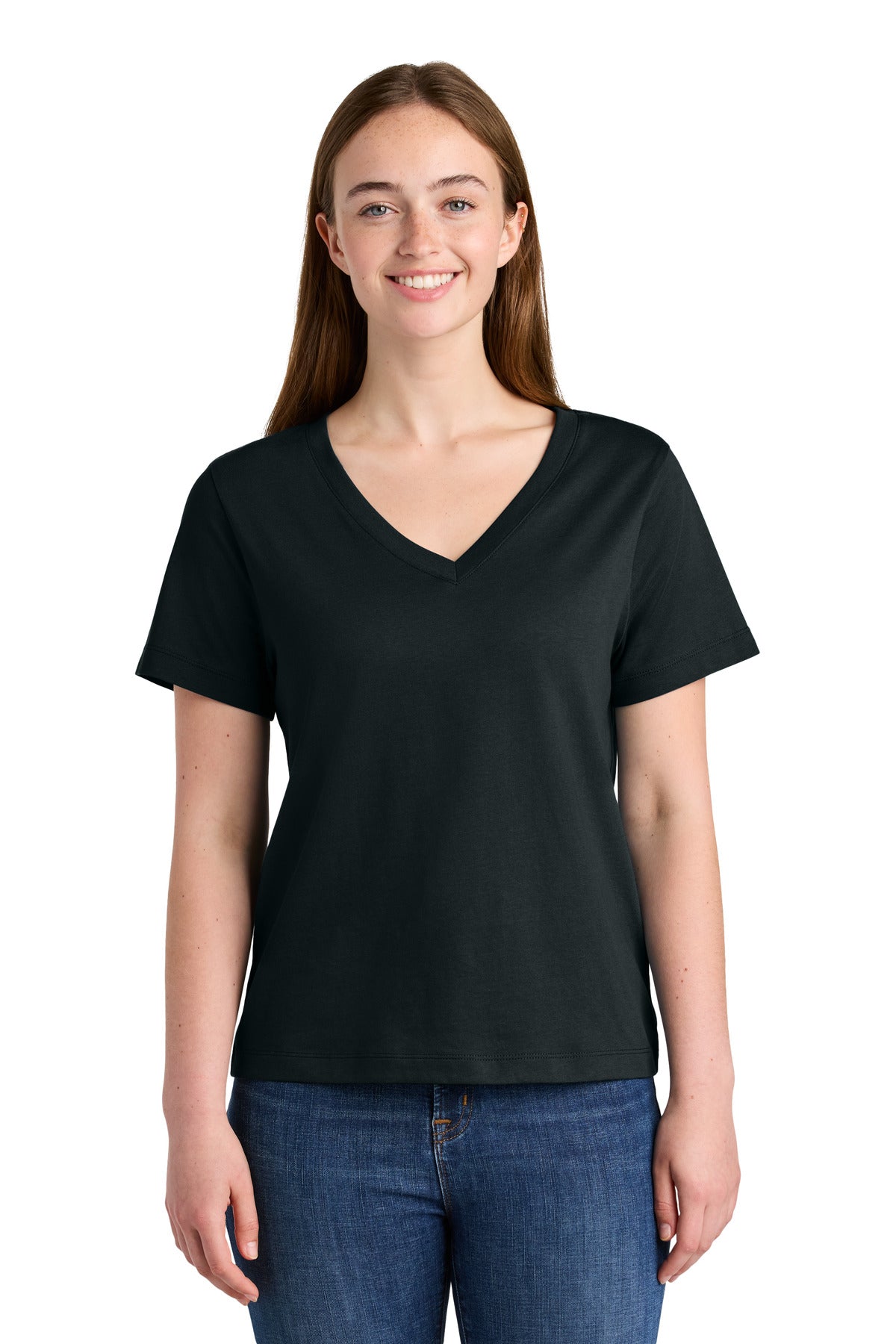 Custom Black Women's Stella Isla V-Neck Tee SXW032, personalized by SanCanDo Swag in Argyle, TX