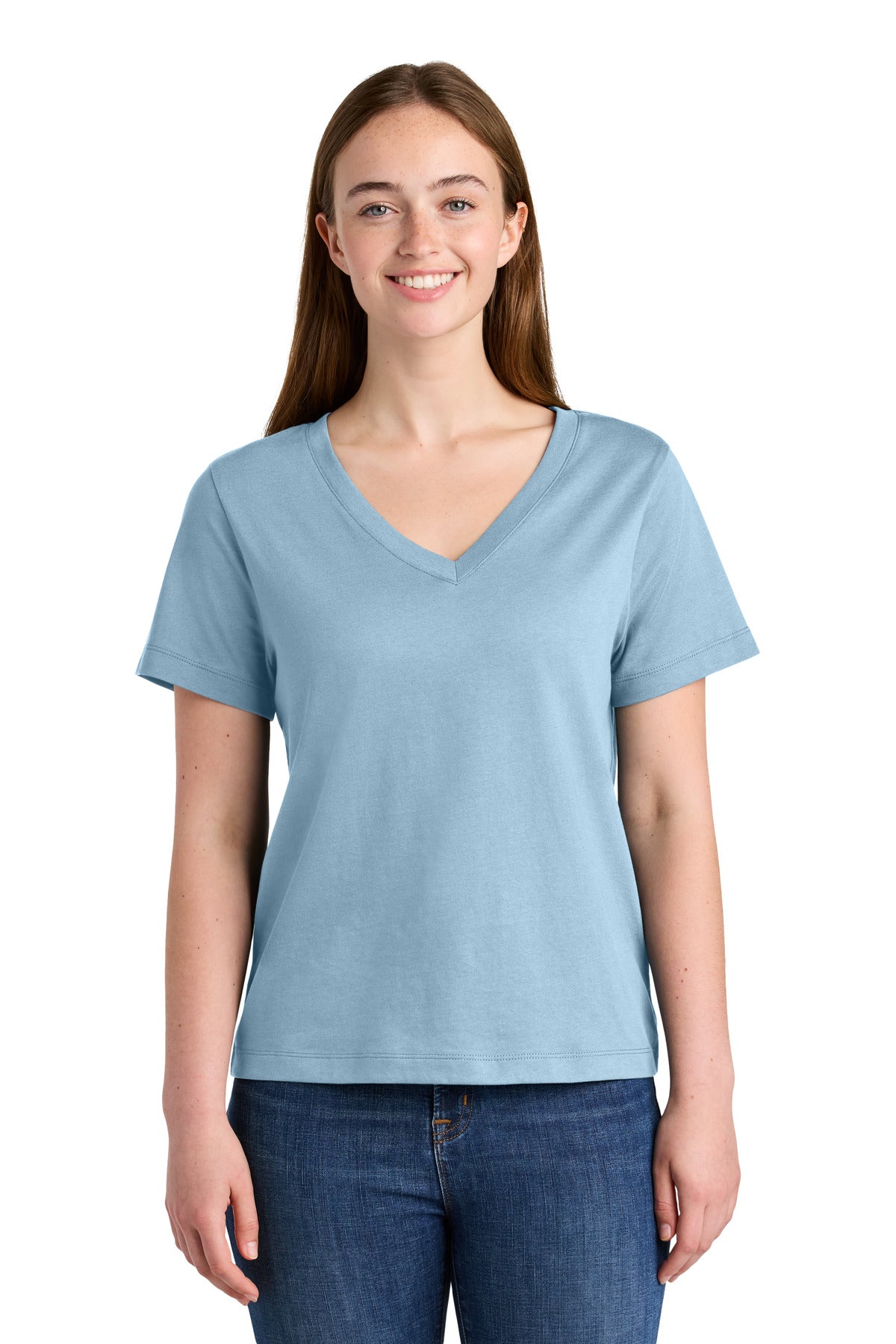 Custom Blue Soul Women's Stella Isla V-Neck Tee SXW032, personalized by SanCanDo Swag in Argyle, TX