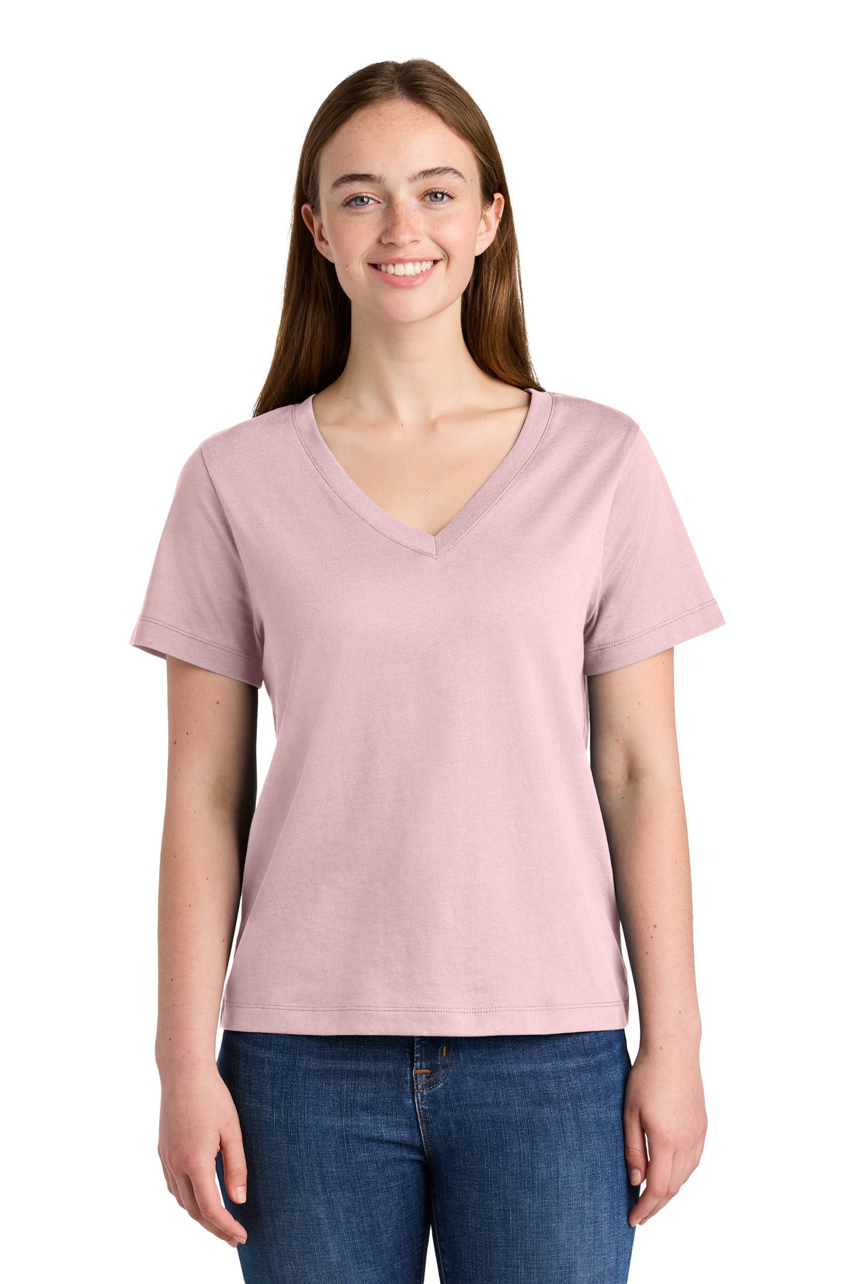 Custom Cotton Pink Women's Stella Isla V-Neck Tee SXW032, personalized by SanCanDo Swag in Argyle, TX