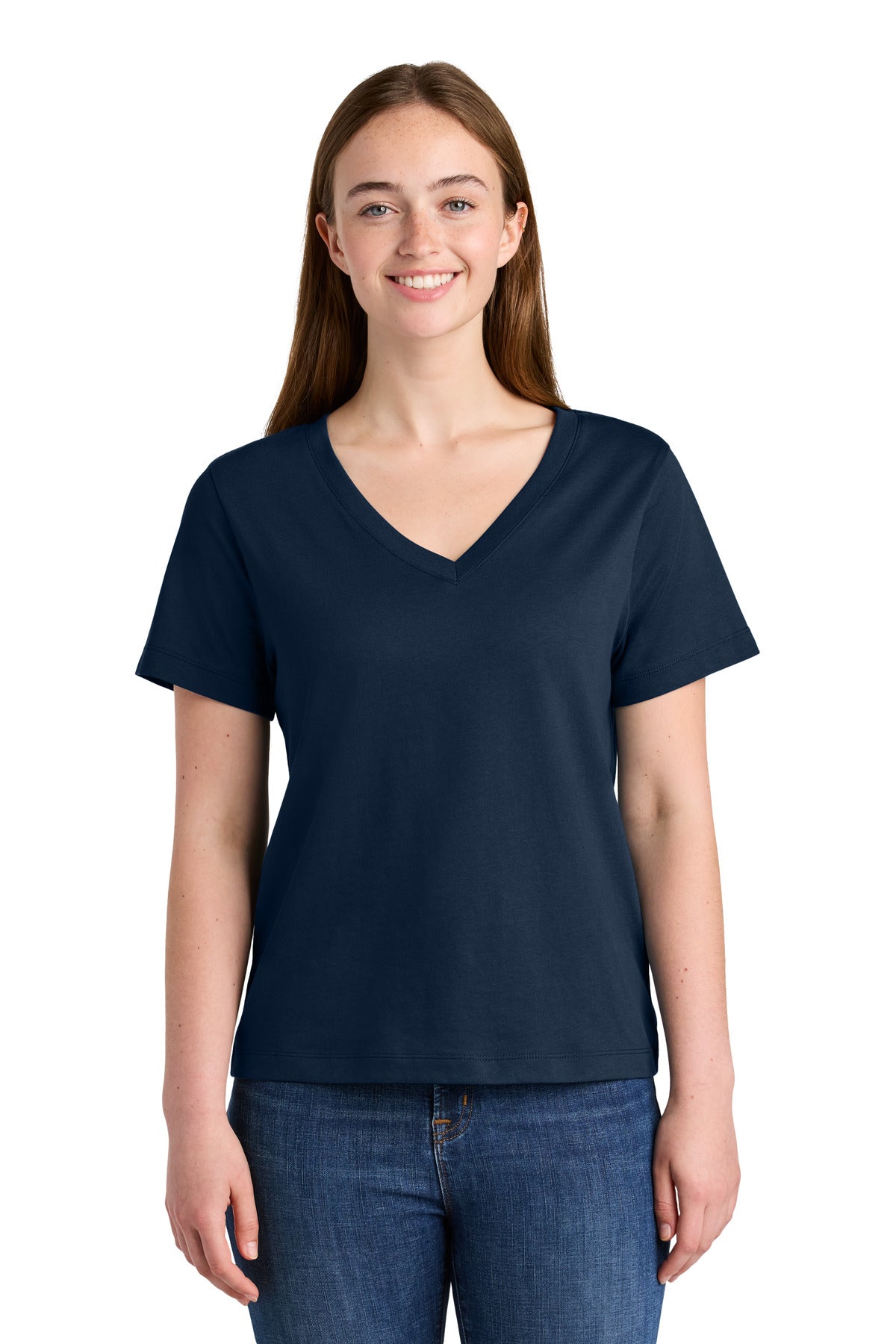 Custom French Navy Women's Stella Isla V-Neck Tee SXW032, personalized by SanCanDo Swag in Argyle, TX
