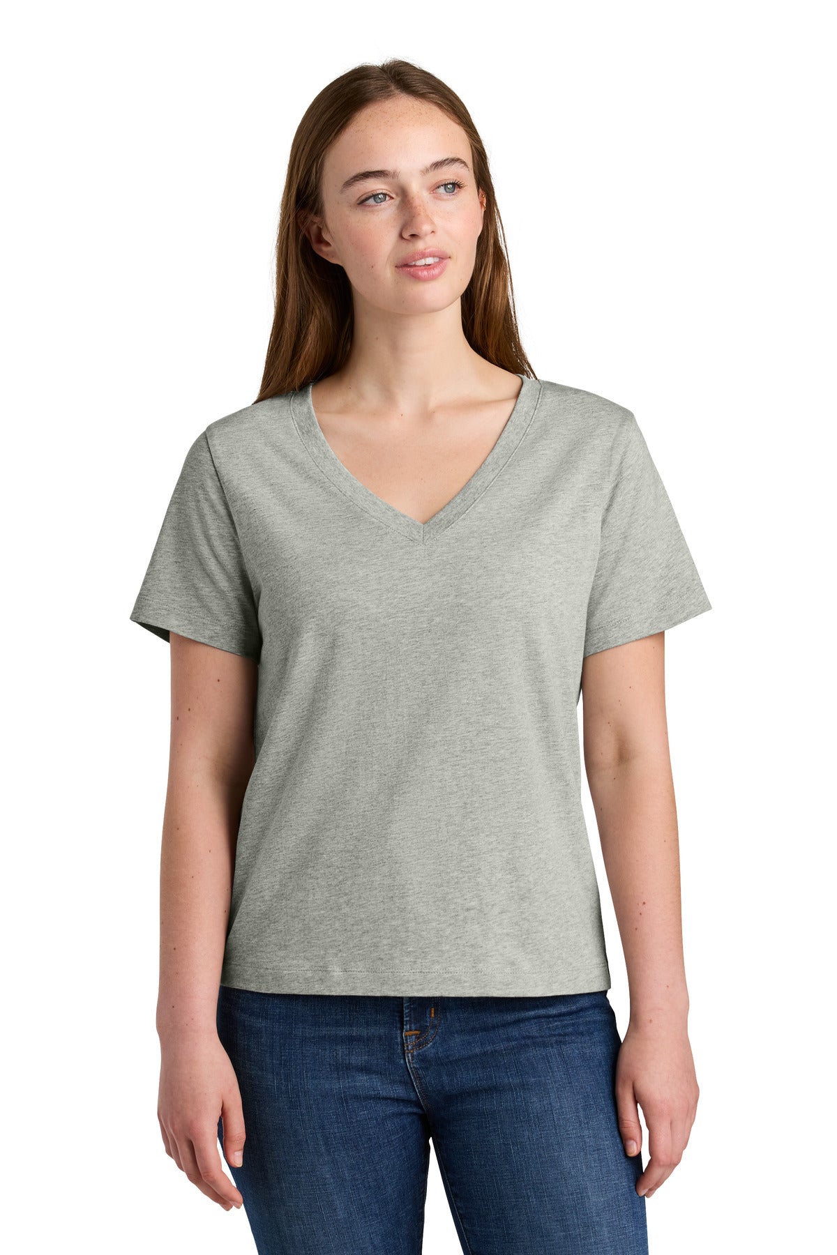 Custom Heather Grey Women's Stella Isla V-Neck Tee SXW032, personalized by SanCanDo Swag in Argyle, TX