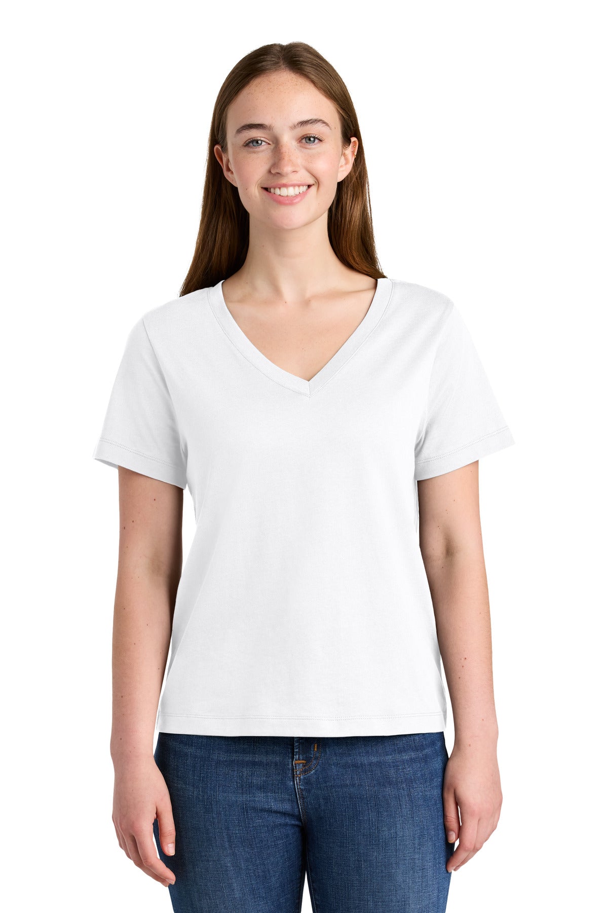 Custom White Women's Stella Isla V-Neck Tee SXW032, personalized by SanCanDo Swag in Argyle, TX