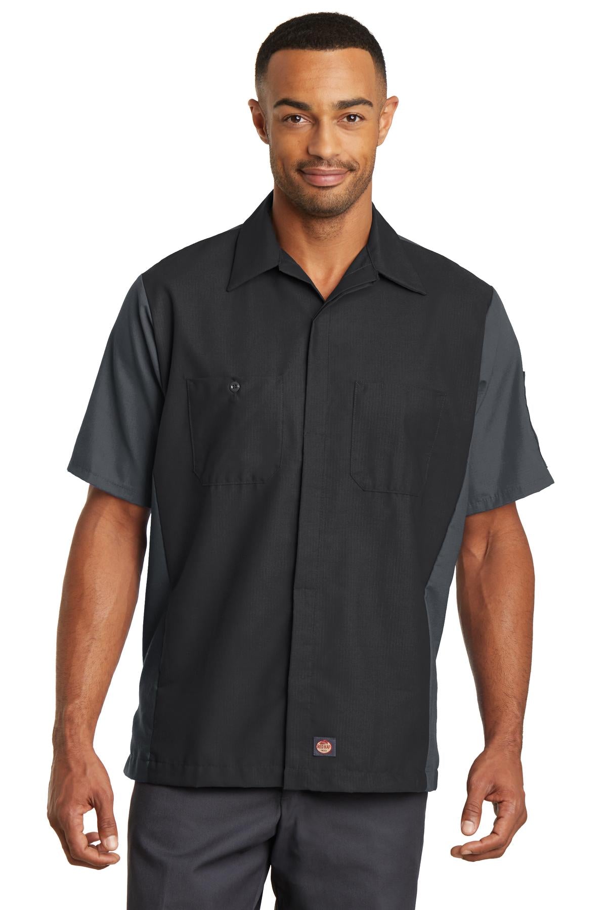 Custom Black/ Charcoal Short Sleeve Ripstop Crew Shirt SY20, personalized by SanCanDo Swag in Argyle, TX