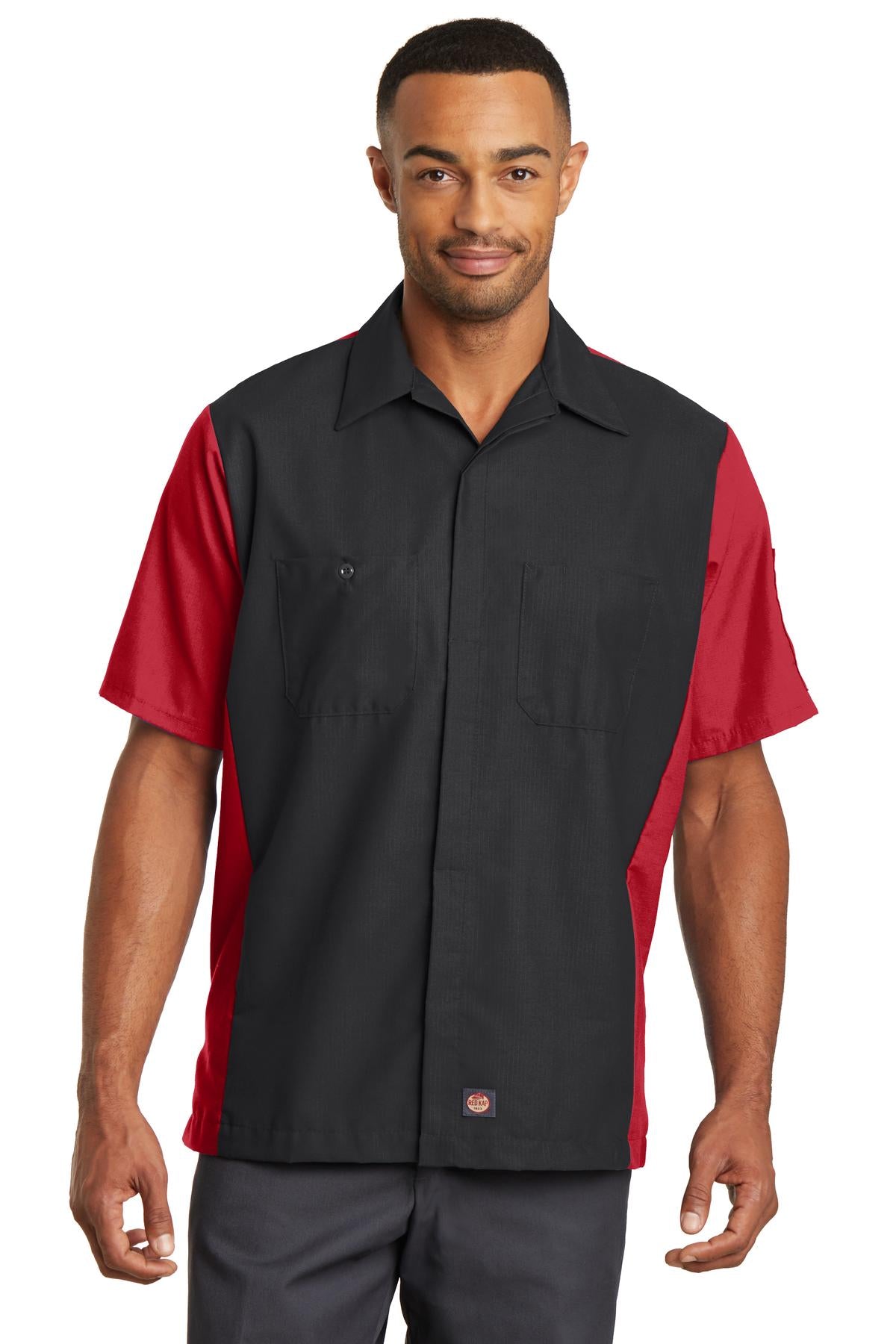 Custom Black/ Red Short Sleeve Ripstop Crew Shirt SY20, personalized by SanCanDo Swag in Argyle, TX