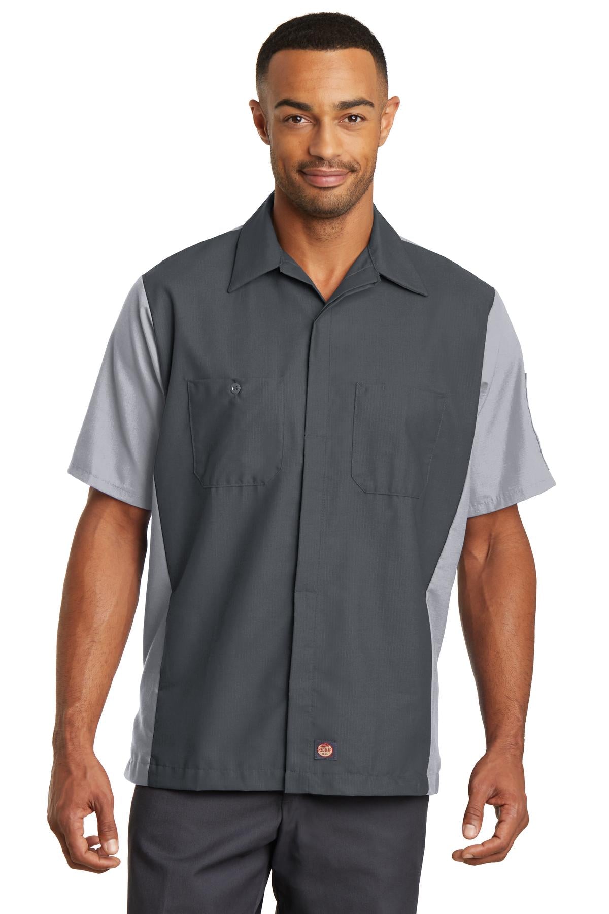 Custom Charcoal/ Light Grey Short Sleeve Ripstop Crew Shirt SY20, personalized by SanCanDo Swag in Argyle, TX