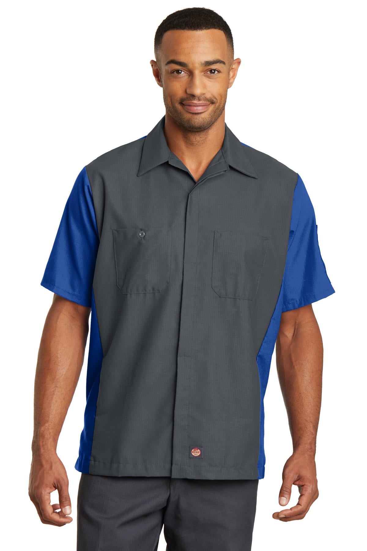 Custom Charcoal/ Royal Short Sleeve Ripstop Crew Shirt SY20, personalized by SanCanDo Swag in Argyle, TX