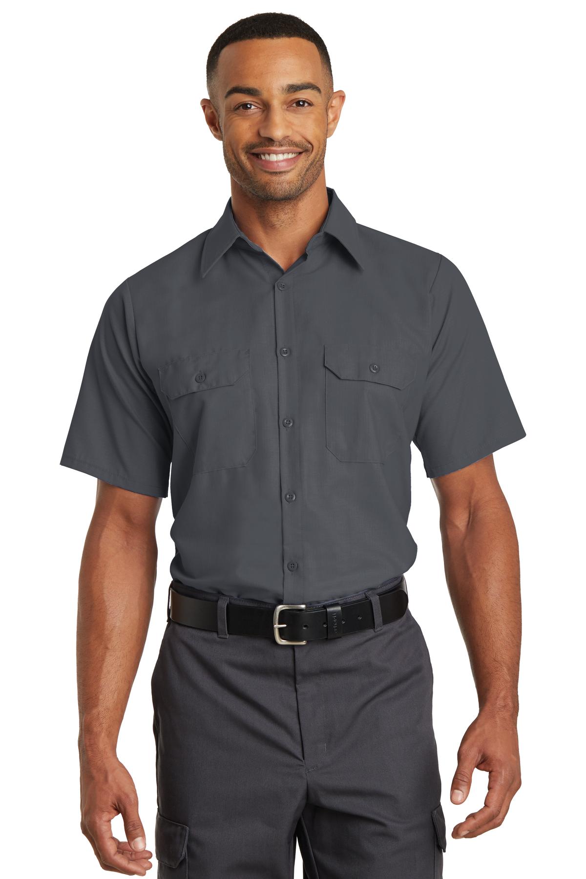 Custom Charcoal Short Sleeve Solid Ripstop Shirt SY60, personalized by SanCanDo Swag in Argyle, TX