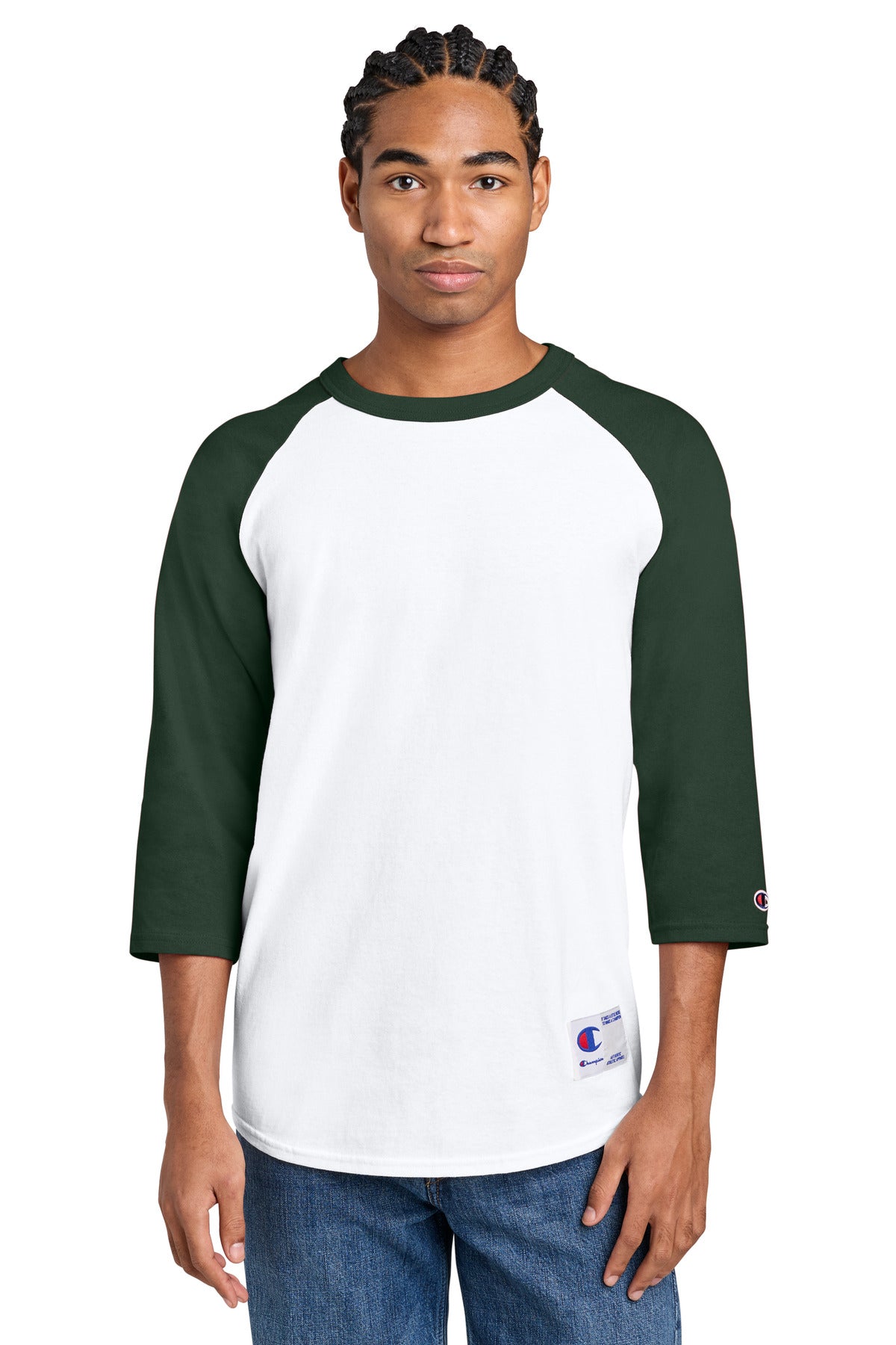 Custom White/ Dark Green Raglan Baseball Tee T137, personalized by SanCanDo Swag in Argyle, TX