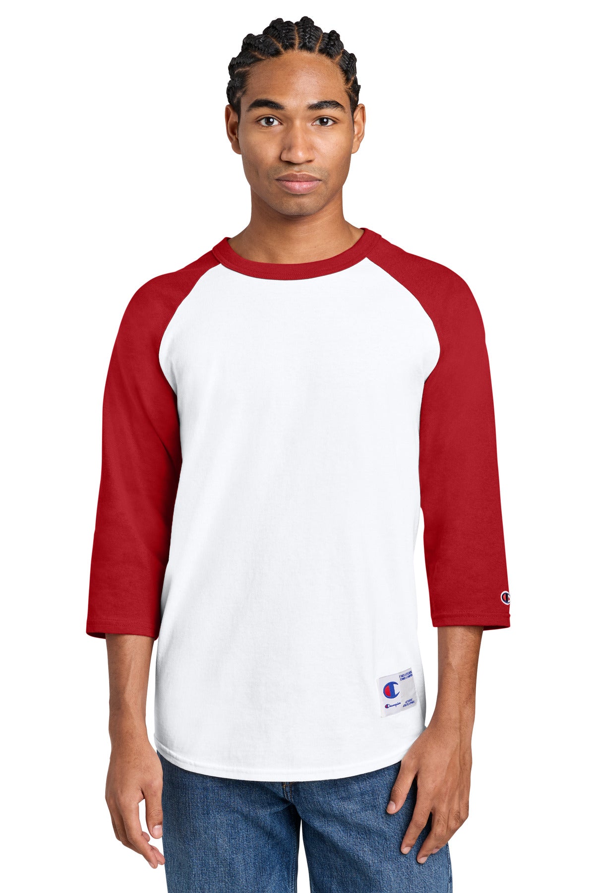 Custom White/ Scarlet Raglan Baseball Tee T137, personalized by SanCanDo Swag in Argyle, TX