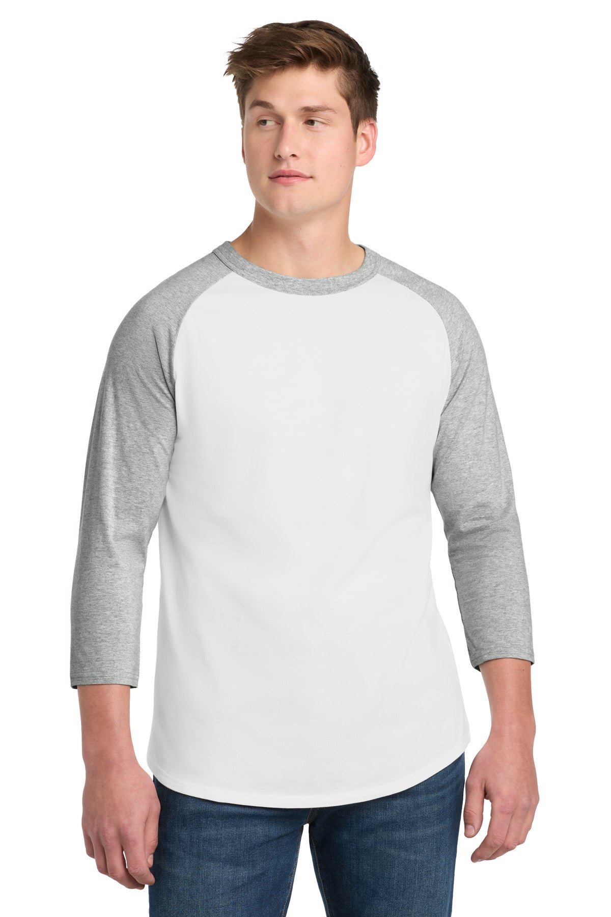 Custom White/ Heather Grey Colorblock Raglan Jersey T200, personalized by SanCanDo Swag in Argyle, TX