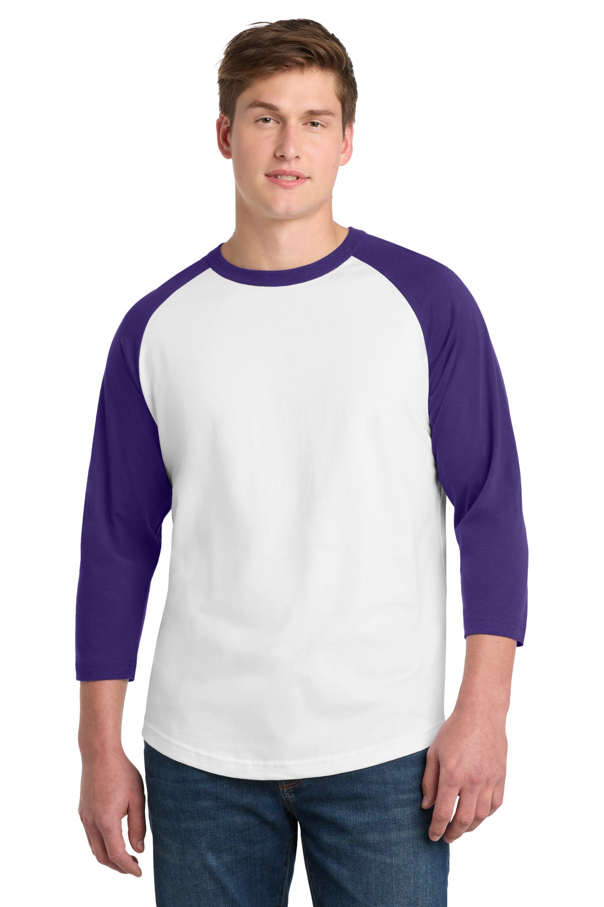 Custom White/ Purple Colorblock Raglan Jersey T200, personalized by SanCanDo Swag in Argyle, TX