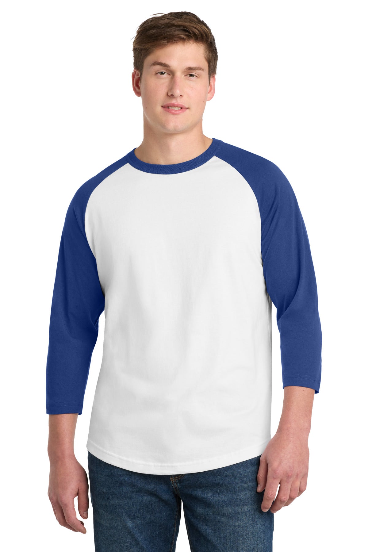 Custom White/ Royal Colorblock Raglan Jersey T200, personalized by SanCanDo Swag in Argyle, TX