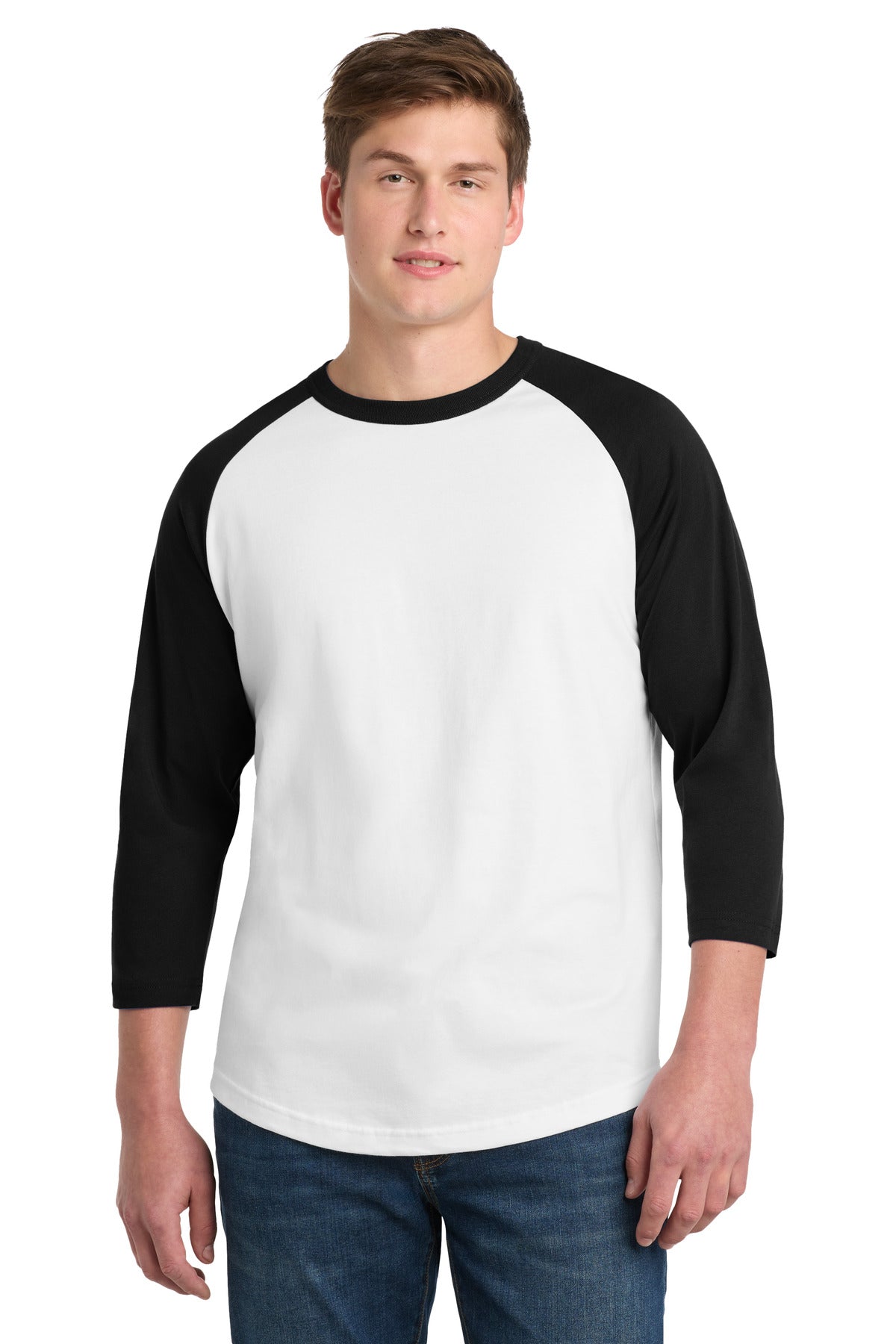 Custom White/ Black Colorblock Raglan Jersey T200, personalized by SanCanDo Swag in Argyle, TX