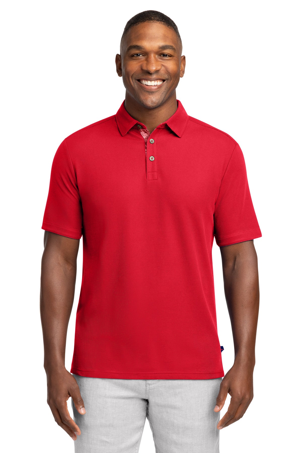 Custom Poinsettia Red Bahama 5 O'Clock Polo T223508TB, personalized by SanCanDo Swag in Argyle, TX