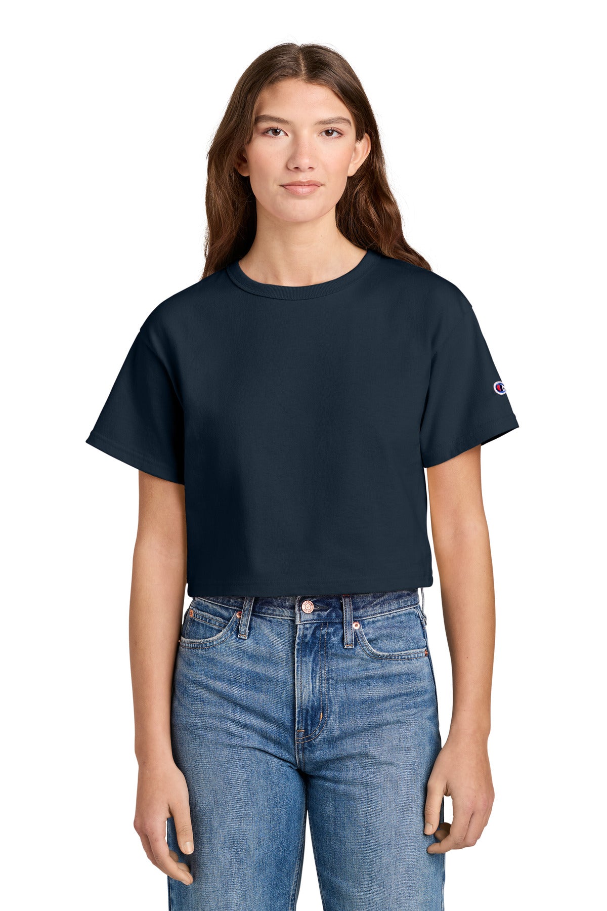 Custom Navy Women's Cropped Heritage Tee T453W, personalized by SanCanDo Swag in Argyle, TX