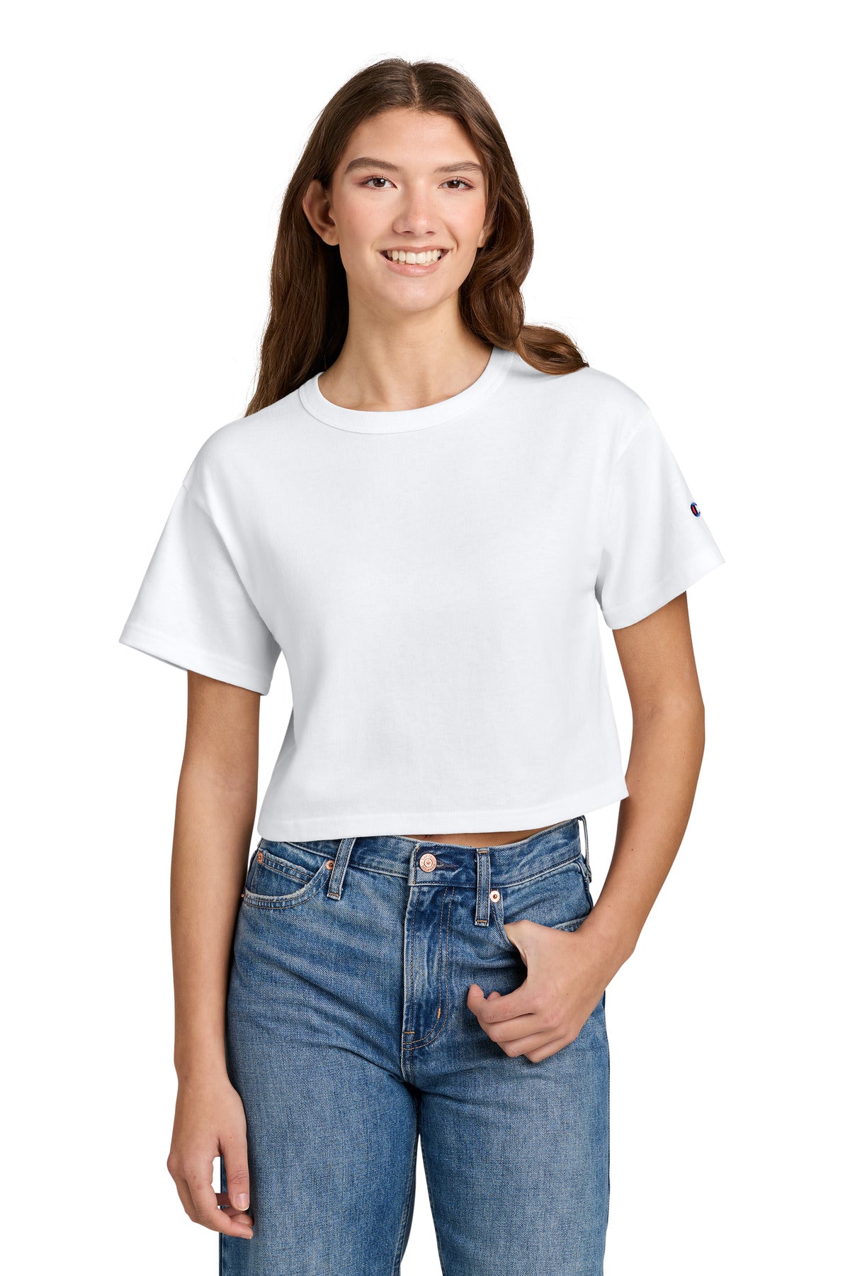 Custom White Women's Cropped Heritage Tee T453W, personalized by SanCanDo Swag in Argyle, TX