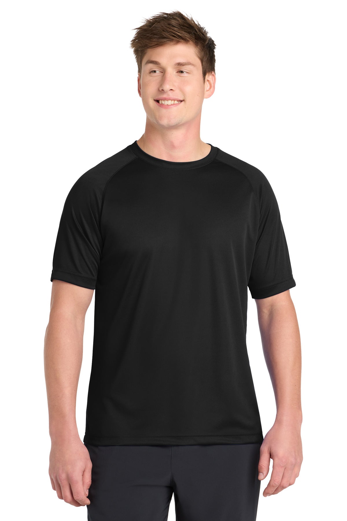 Custom Black Dry Zone Short Sleeve Raglan Tee T473, personalized by SanCanDo Swag in Argyle, TX