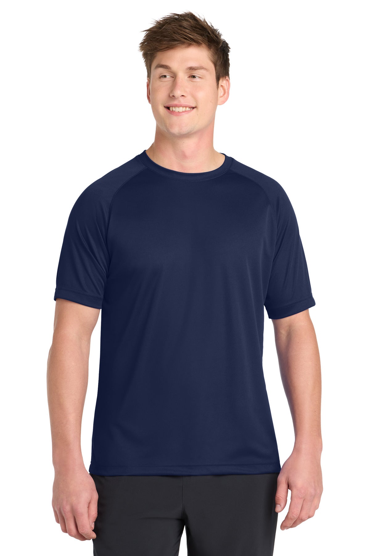 Custom True Navy Dry Zone Short Sleeve Raglan Tee T473, personalized by SanCanDo Swag in Argyle, TX
