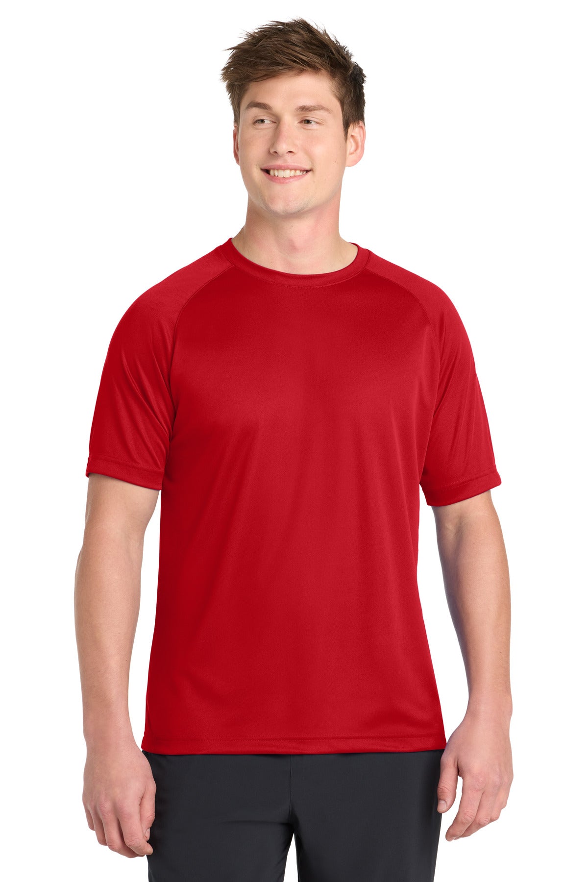 Custom True Red Dry Zone Short Sleeve Raglan Tee T473, personalized by SanCanDo Swag in Argyle, TX