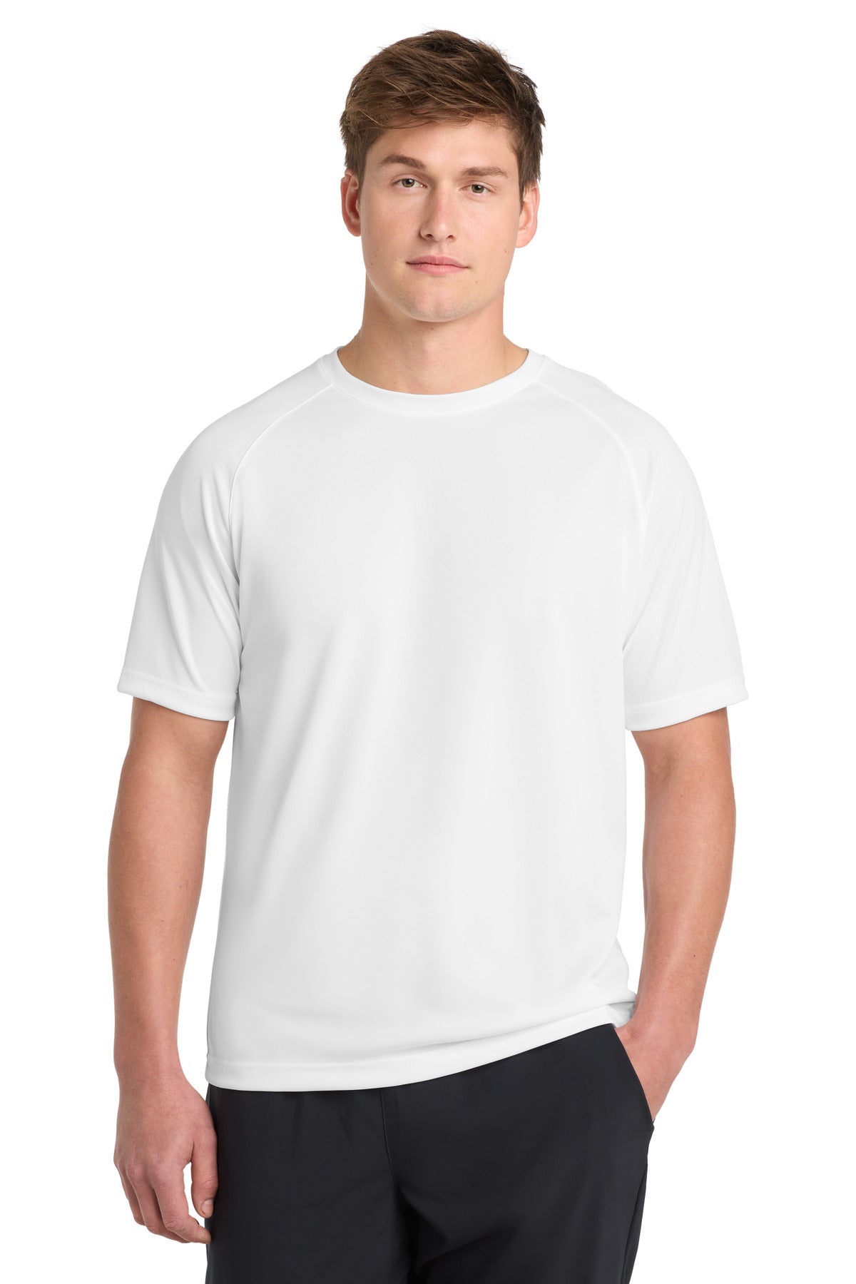 Custom White Dry Zone Short Sleeve Raglan Tee T473, personalized by SanCanDo Swag in Argyle, TX