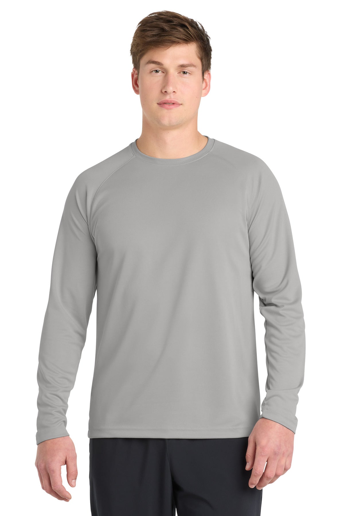 Custom Silver Dry Zone Long Sleeve Raglan Tee T473LS, personalized by SanCanDo Swag in Argyle, TX