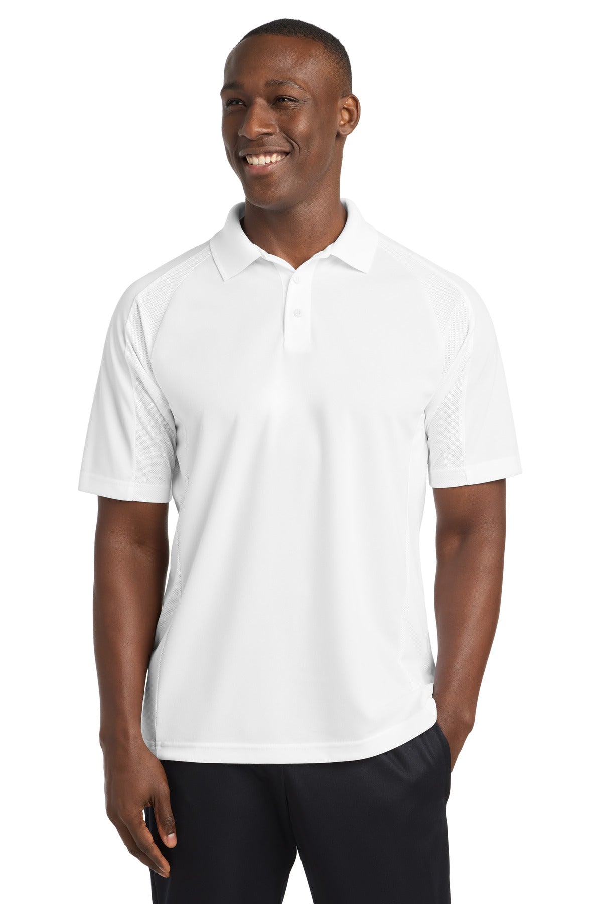 Custom White Dri-Mesh Pro Polo T474, personalized by SanCanDo Swag in Argyle, TX