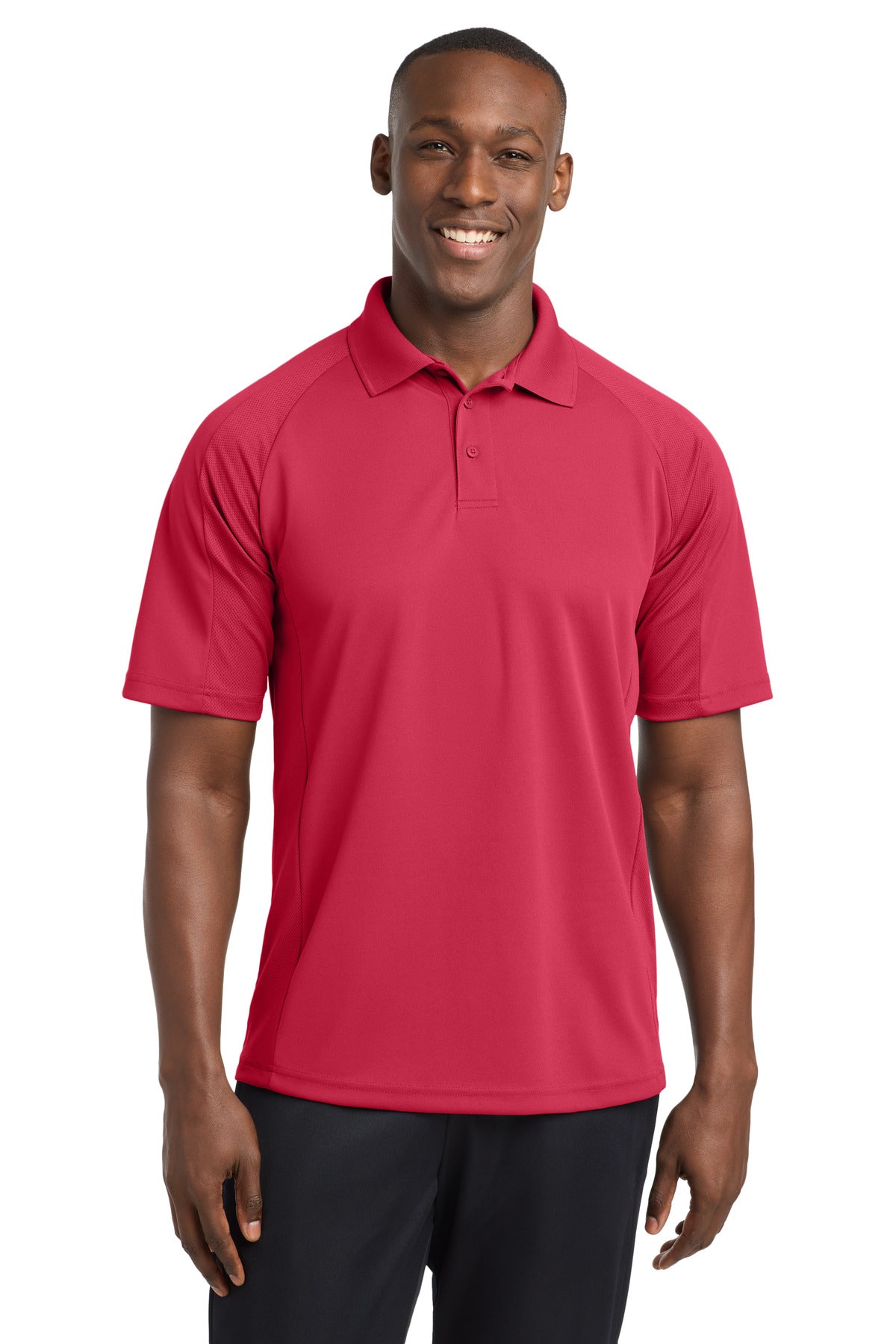 Custom Engine Red Dri-Mesh Pro Polo T474, personalized by SanCanDo Swag in Argyle, TX