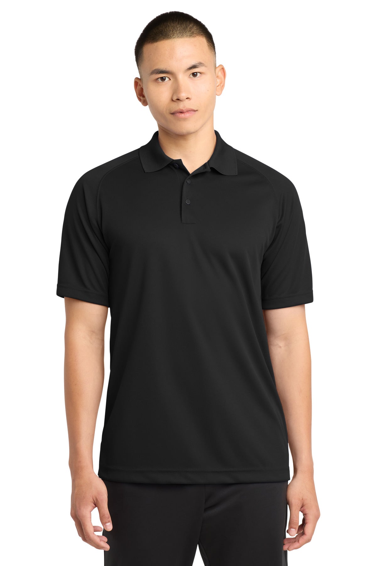 Custom Black Dry Zone Raglan Polo T475, personalized by SanCanDo Swag in Argyle, TX
