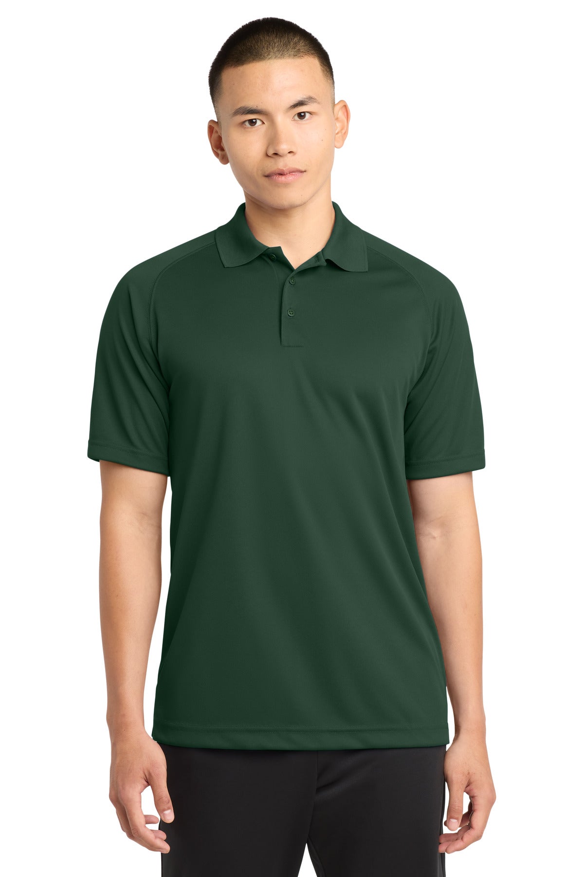 Custom Forest Green Dry Zone Raglan Polo T475, personalized by SanCanDo Swag in Argyle, TX