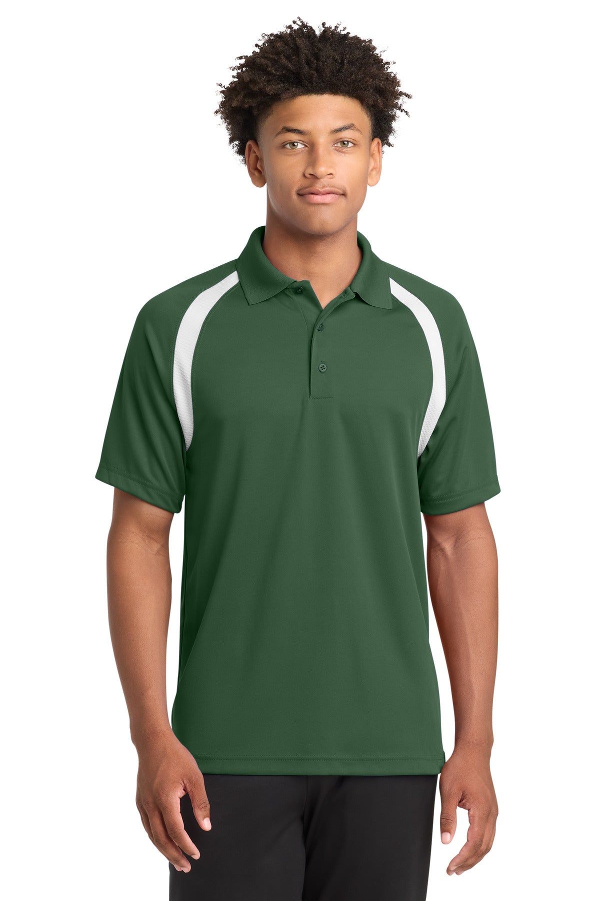 Custom Forest Green/ White Dry Zone Colorblock Raglan Polo T476, personalized by SanCanDo Swag in Argyle, TX
