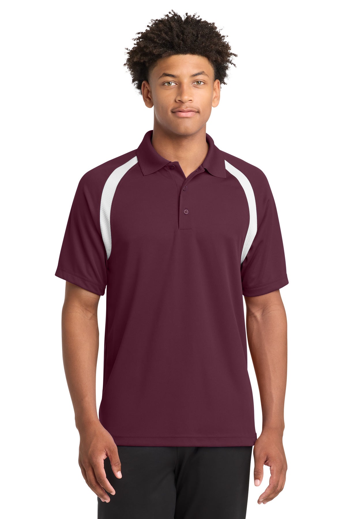 Custom Maroon/ White Dry Zone Colorblock Raglan Polo T476, personalized by SanCanDo Swag in Argyle, TX