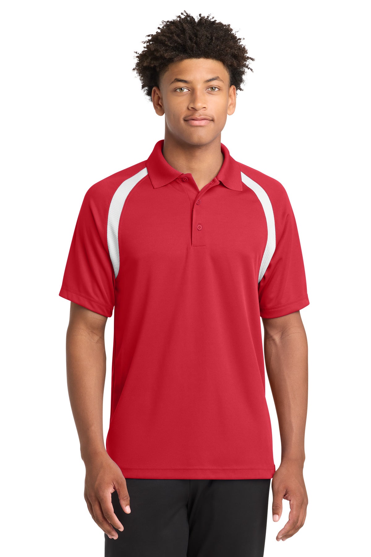 Custom True Red/ White Dry Zone Colorblock Raglan Polo T476, personalized by SanCanDo Swag in Argyle, TX