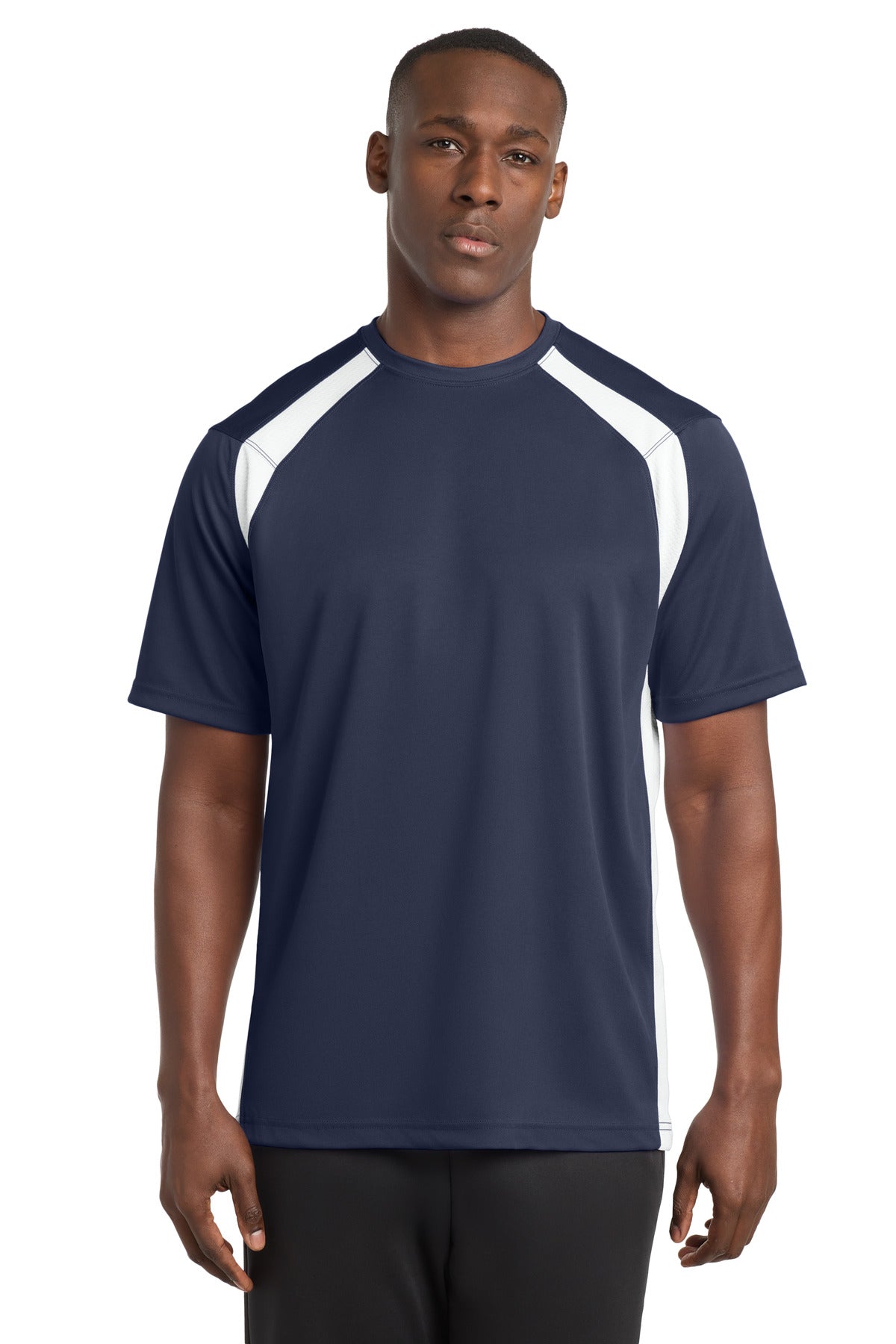 Custom True Navy/ White Dry Zone Colorblock Crew T478, personalized by SanCanDo Swag in Argyle, TX