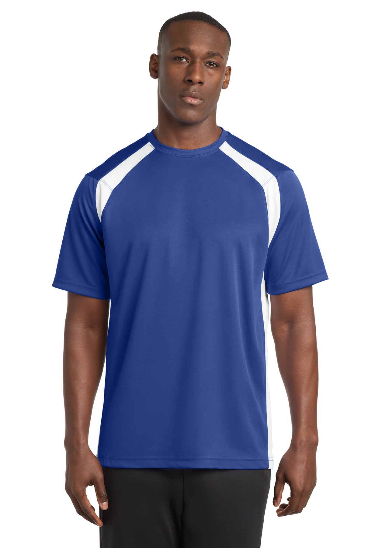 Custom True Royal/ White Dry Zone Colorblock Crew T478, personalized by SanCanDo Swag in Argyle, TX