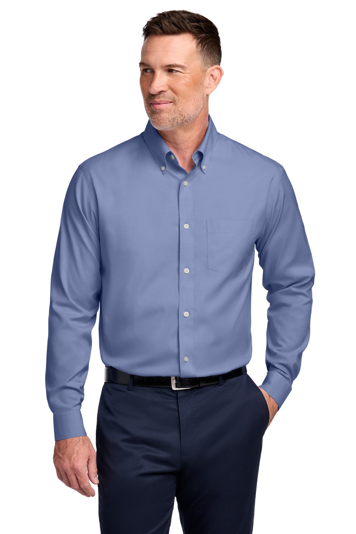 Custom Cobalt Blue Tall Wrinkle-Free Stretch Pinpoint Shirt TBB18000, personalized by SanCanDo Swag in Argyle, TX