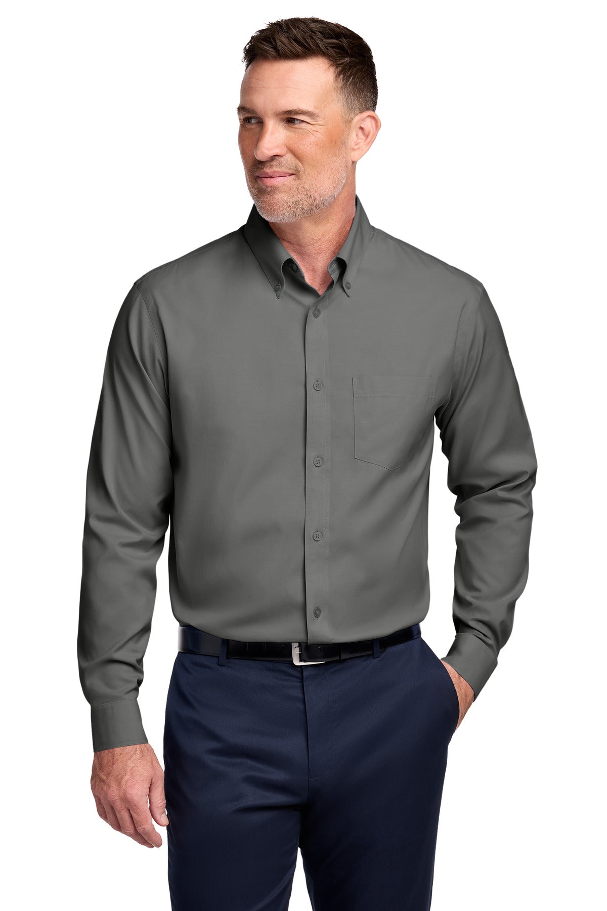 Custom Deep Black Tall Wrinkle-Free Stretch Pinpoint Shirt TBB18000, personalized by SanCanDo Swag in Argyle, TX