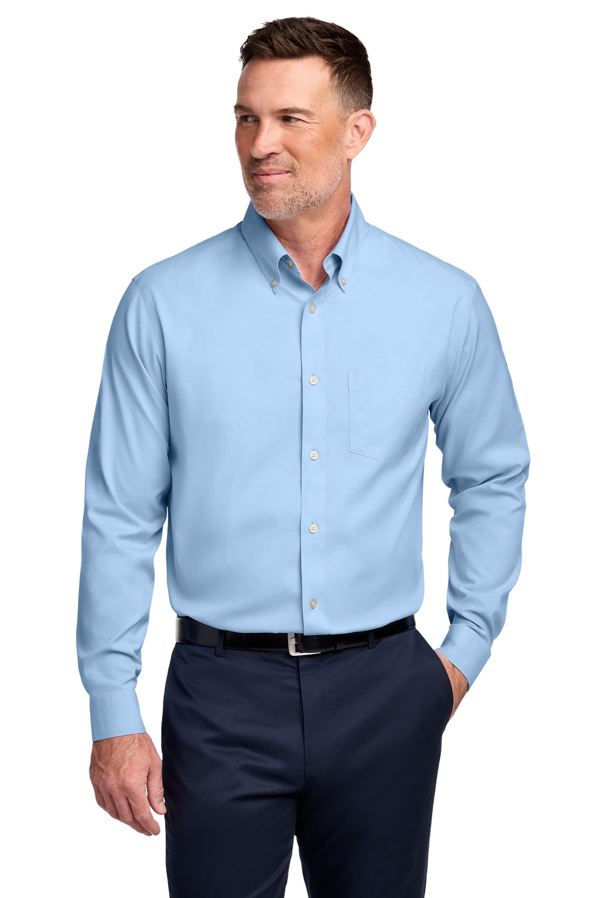 Custom Newport Blue Tall Wrinkle-Free Stretch Pinpoint Shirt TBB18000, personalized by SanCanDo Swag in Argyle, TX