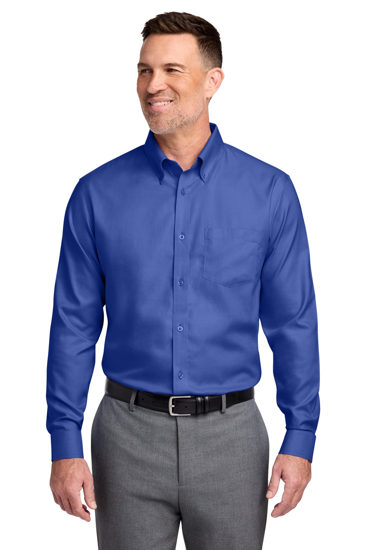 Custom Cobalt Blue Tall Wrinkle-Free Stretch Nailhead Shirt TBB18002, personalized by SanCanDo Swag in Argyle, TX
