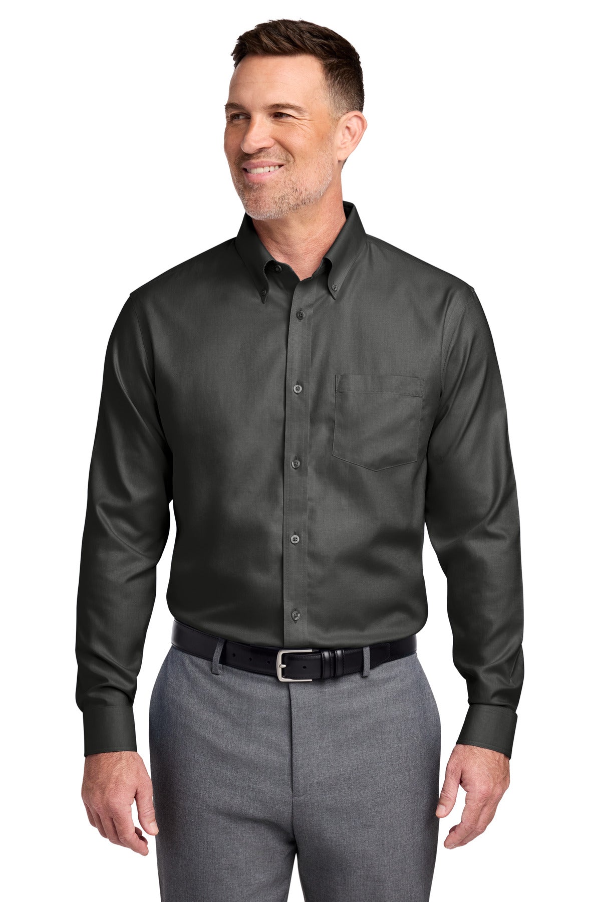Custom Deep Black Tall Wrinkle-Free Stretch Nailhead Shirt TBB18002, personalized by SanCanDo Swag in Argyle, TX