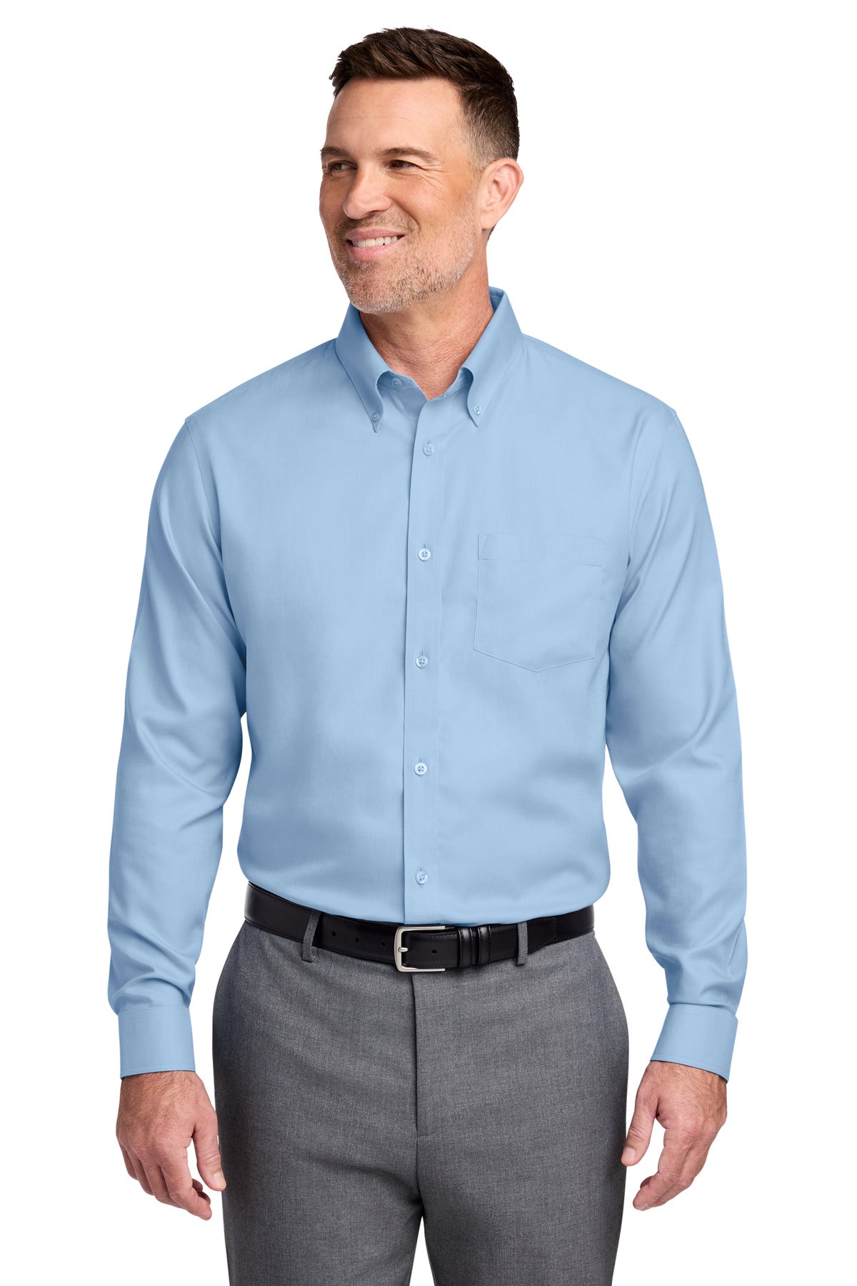Custom Newport Blue Tall Wrinkle-Free Stretch Nailhead Shirt TBB18002, personalized by SanCanDo Swag in Argyle, TX