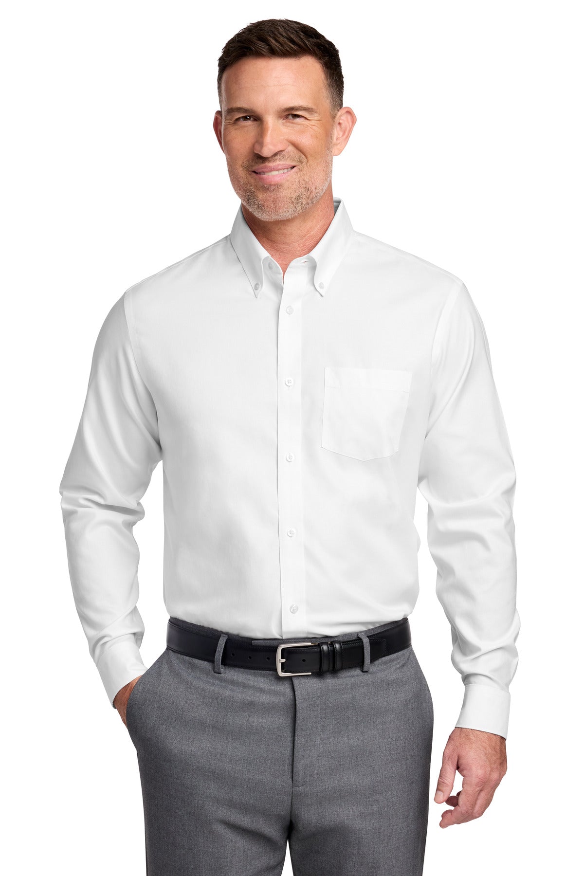 Custom White Tall Wrinkle-Free Stretch Nailhead Shirt TBB18002, personalized by SanCanDo Swag in Argyle, TX