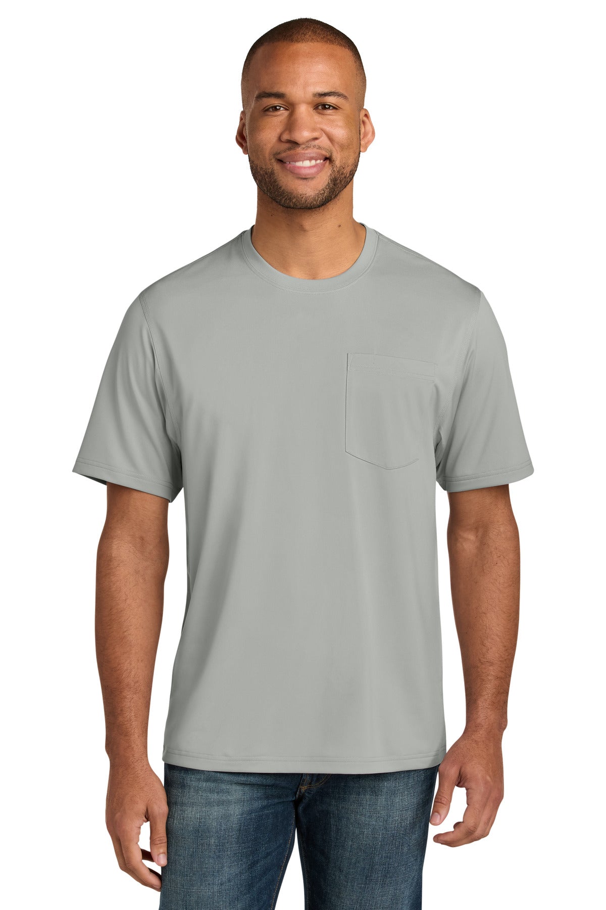 Custom Light Grey Tall Workwear Pro Short Sleeve Pocket Tee TLCS440P, personalized by SanCanDo Swag in Argyle, TX