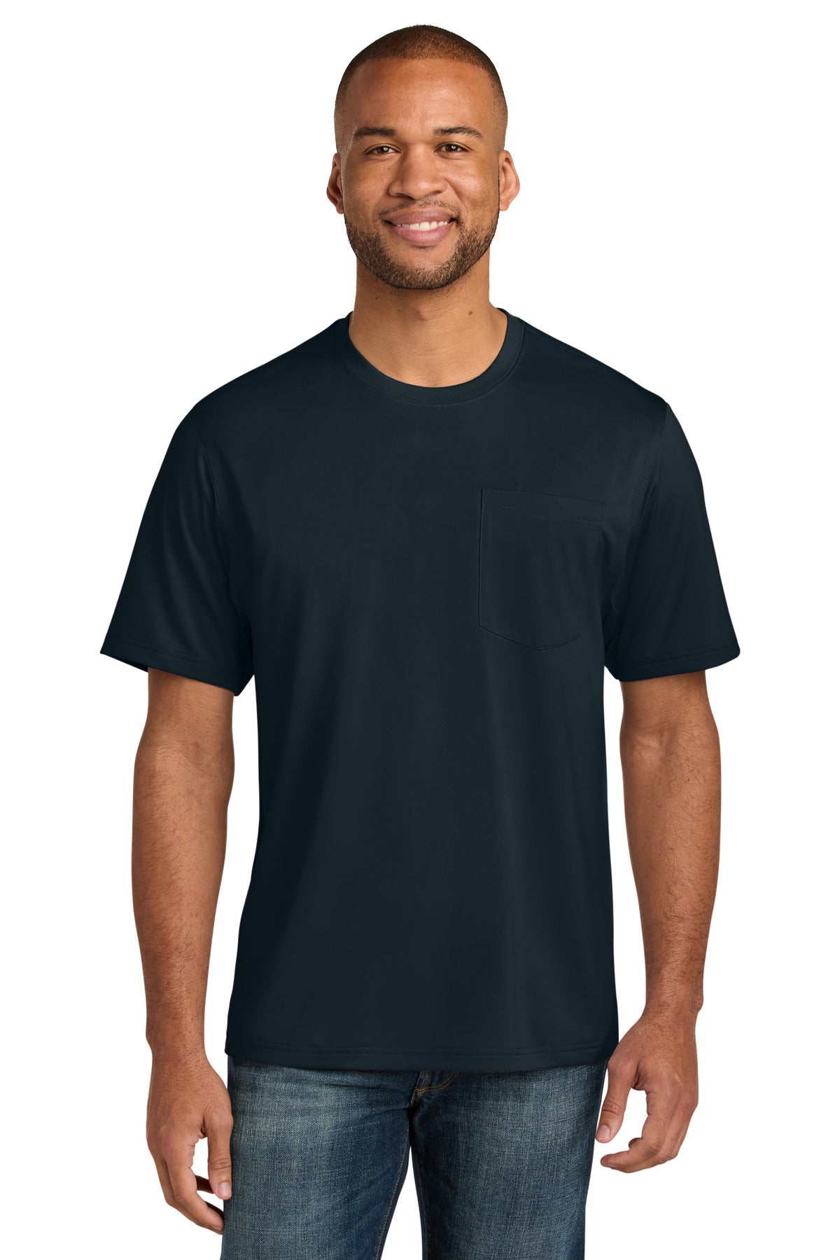 Custom Navy Tall Workwear Pro Short Sleeve Pocket Tee TLCS440P, personalized by SanCanDo Swag in Argyle, TX
