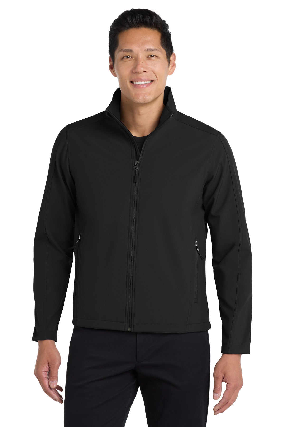 Custom Black Tall Core Soft Shell Jacket TLJ317, personalized by SanCanDo Swag in Argyle, TX