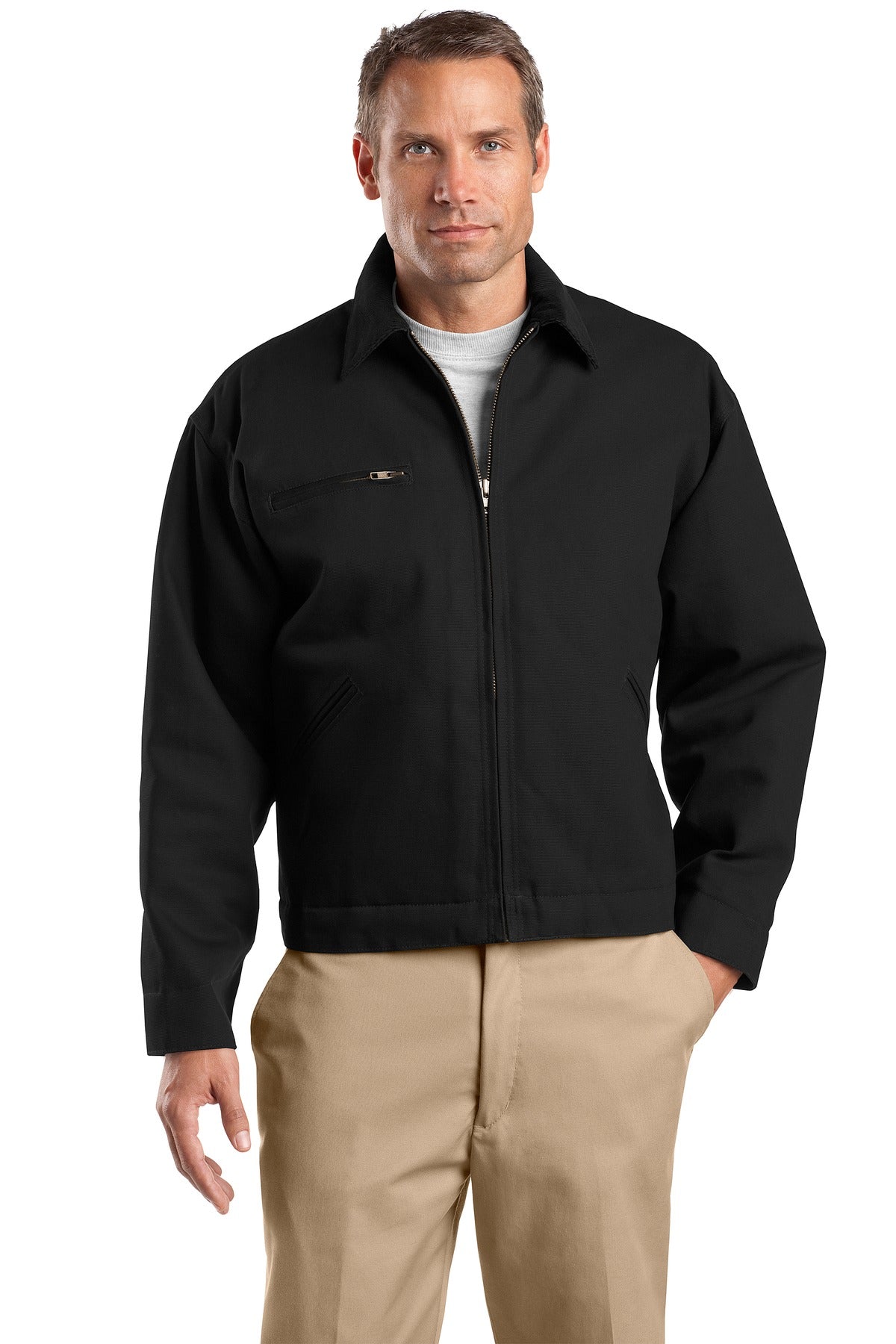 Custom Black Tall Duck Cloth Work Jacket TLJ763, personalized by SanCanDo Swag in Argyle, TX