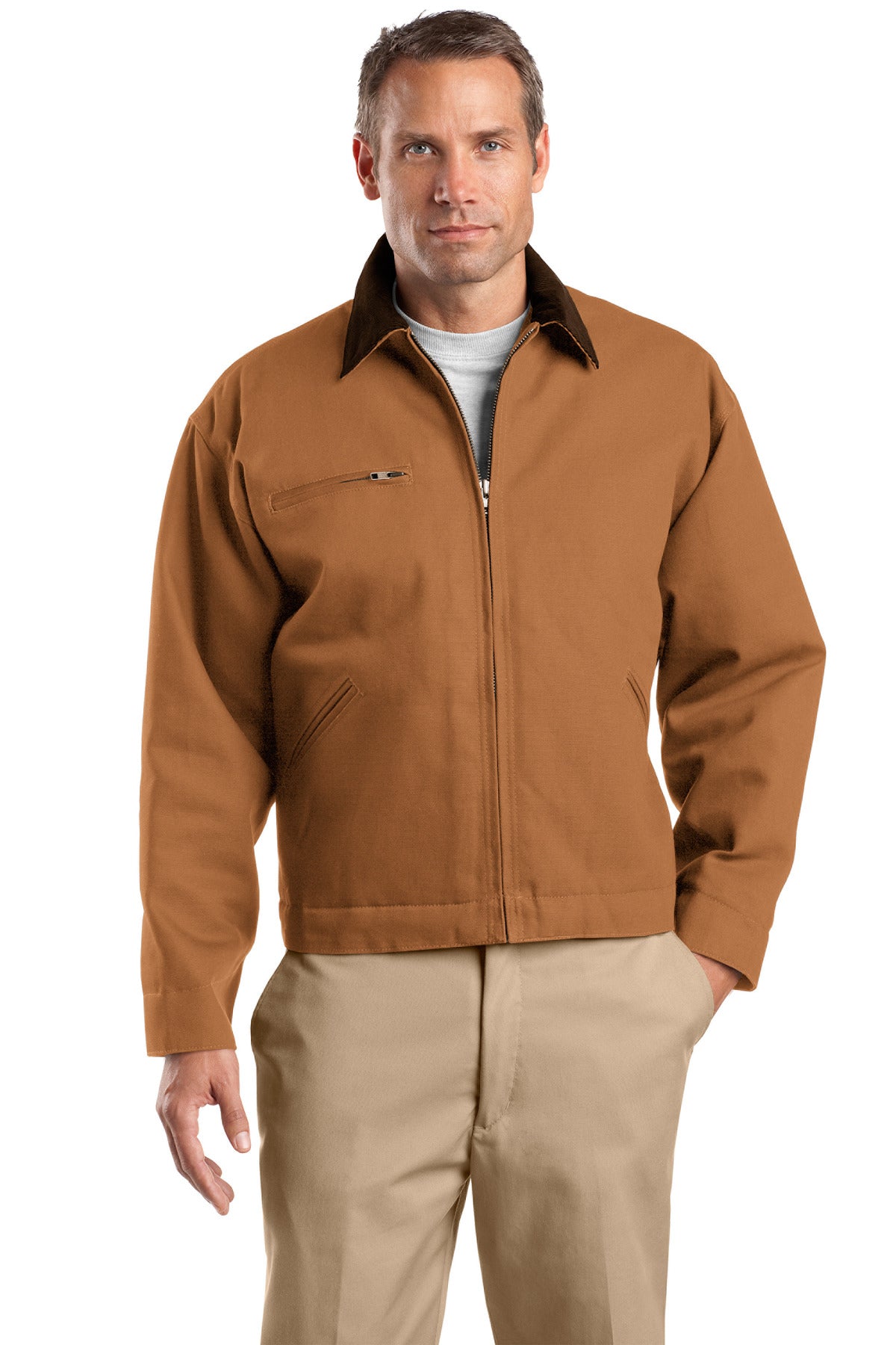 Custom Duck Brown Tall Duck Cloth Work Jacket TLJ763, personalized by SanCanDo Swag in Argyle, TX